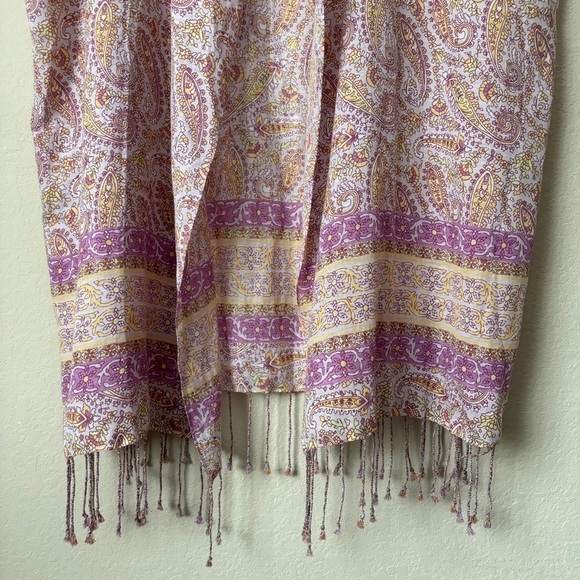 J. Crew Linen Blend Boho Paisley Printed Fringe Trim Beach Poncho Swim Cover Up - Picture 5 of 11